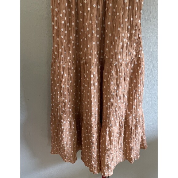 American Eagle Polka Dot Maxi Dress Tan Puff Sleeve NWT XS - Picture 4 of 11